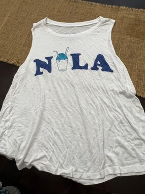 therapy White Tank Top with Blue NOLA Shaved Ice Graphic